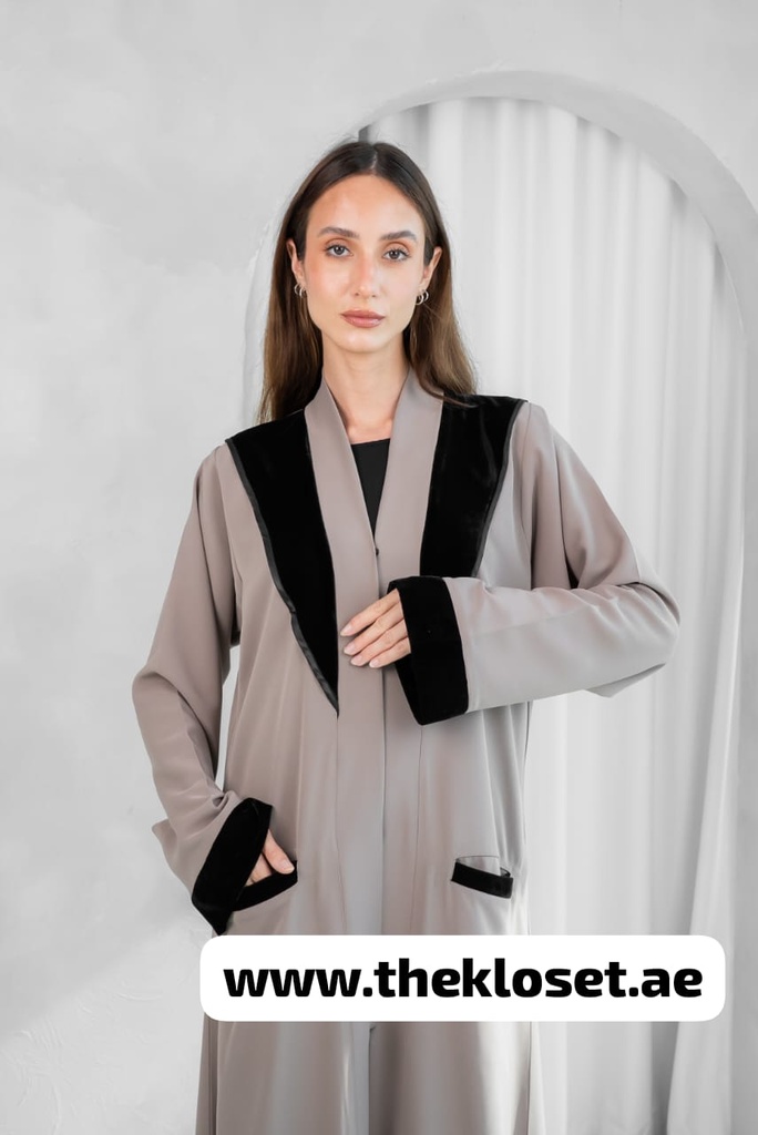 Khaki Simple Abaya With Two Pocket Front Design