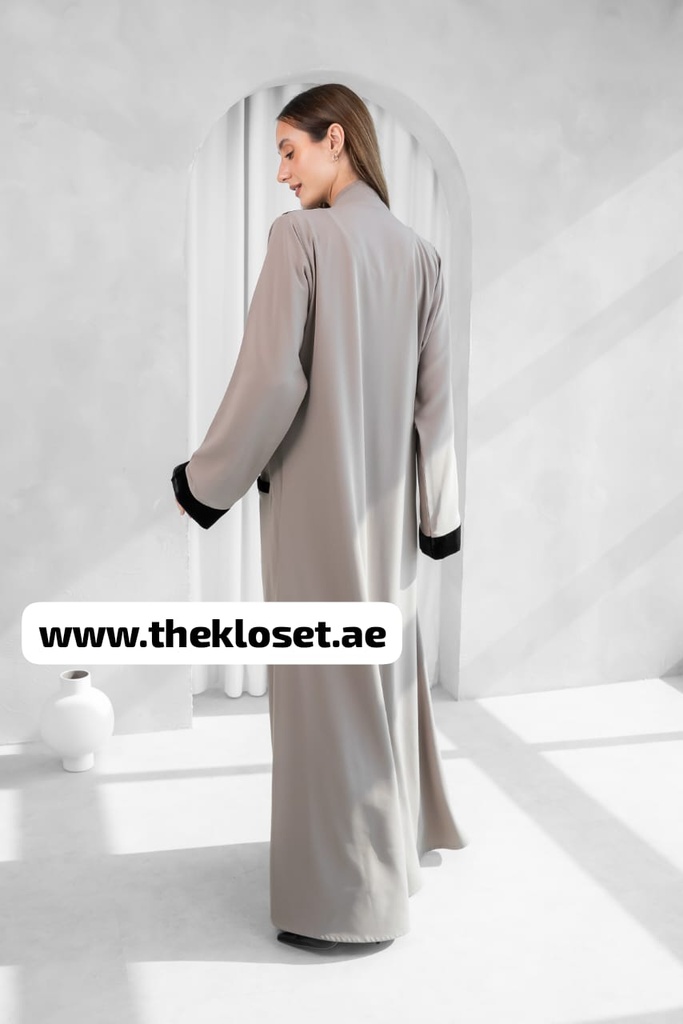 Khaki Simple Abaya With Two Pocket Front Design