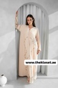Flower-Embroidered Beige Abaya