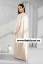 Flower-Embroidered Beige Abaya