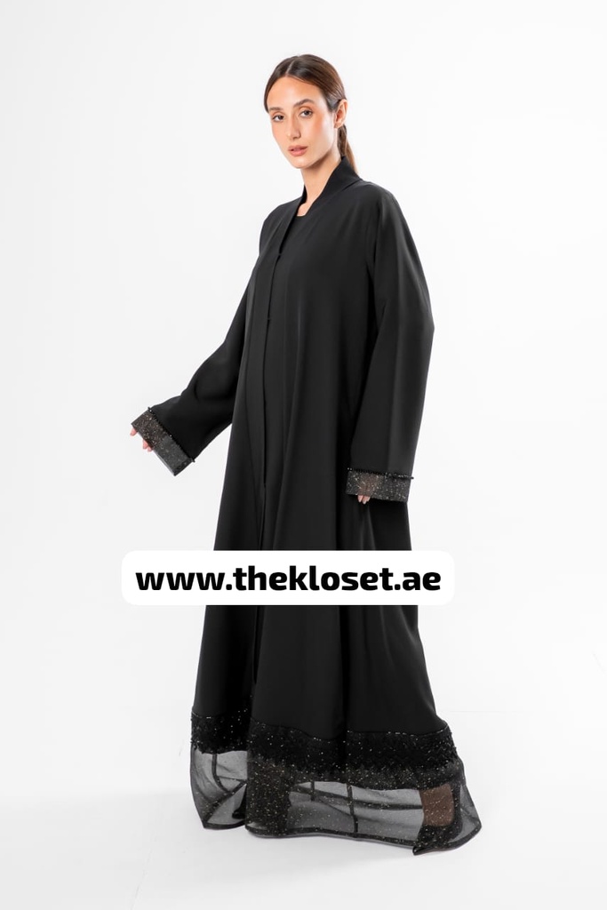 Black Abaya With Embroidered Stone Design 