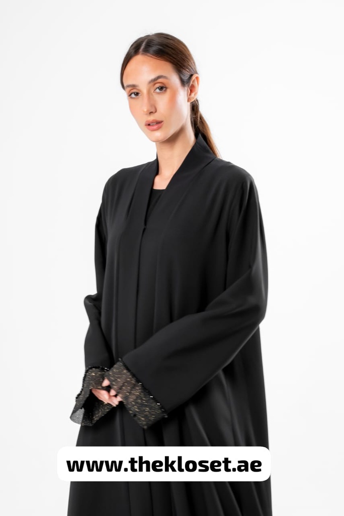 Black Abaya With Embroidered Stone Design 