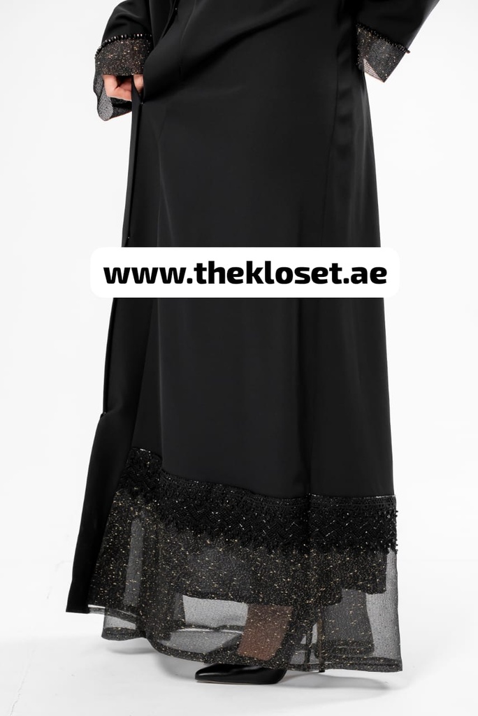 Black Abaya With Embroidered Stone Design 