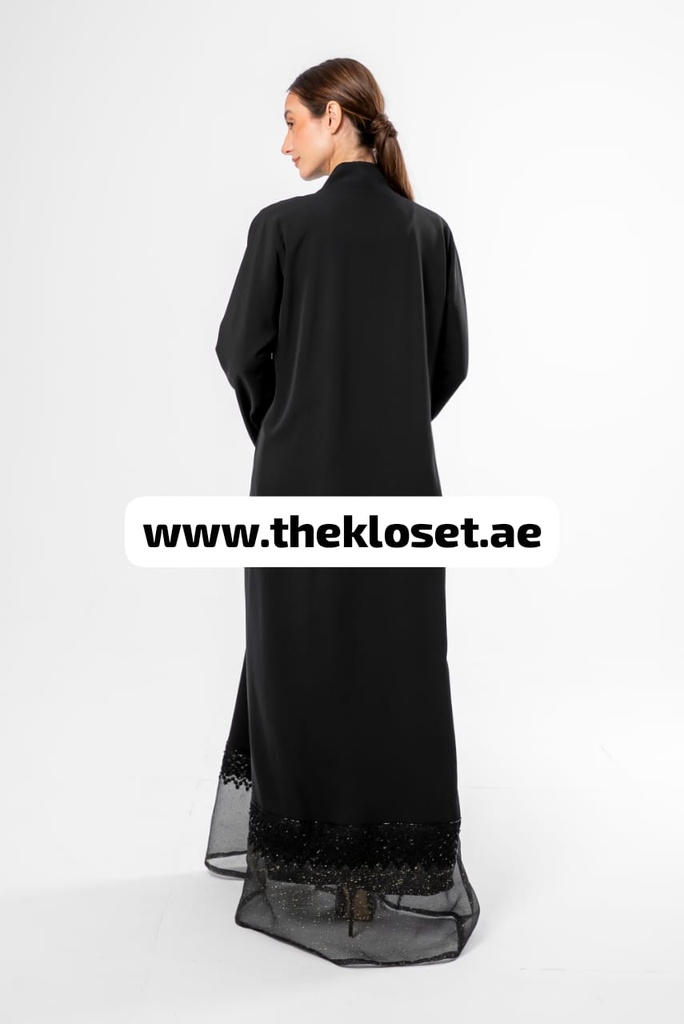 Black Abaya With Embroidered Stone Design 
