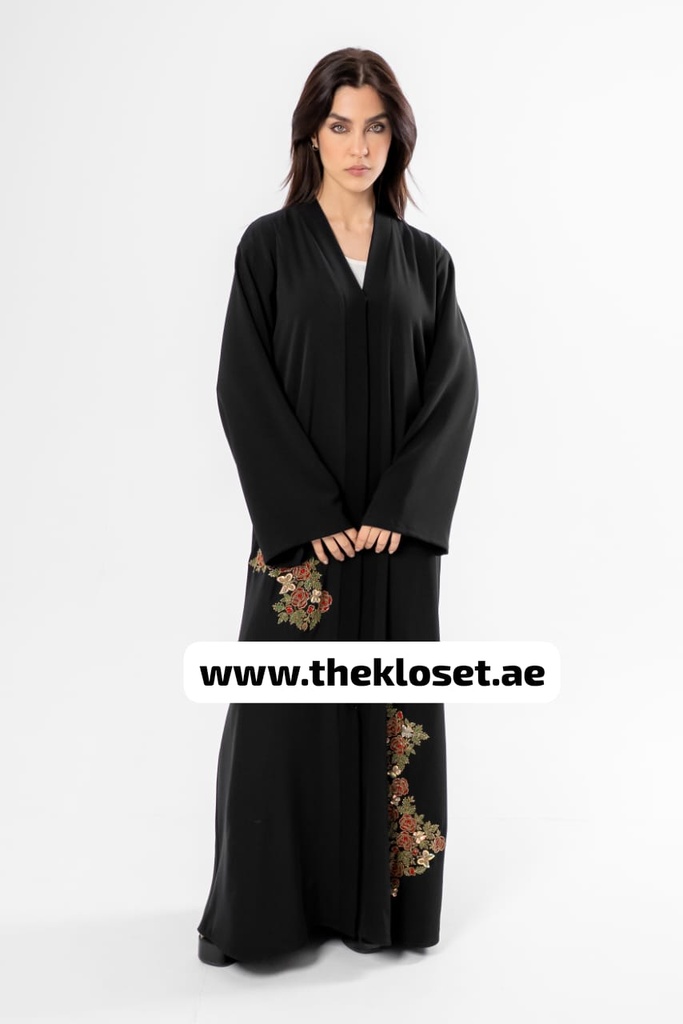 Beaded red floral black Abaya