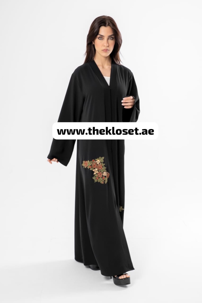 Beaded red floral black Abaya