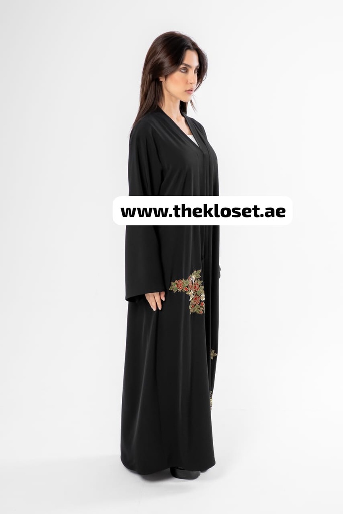 Beaded red floral black Abaya