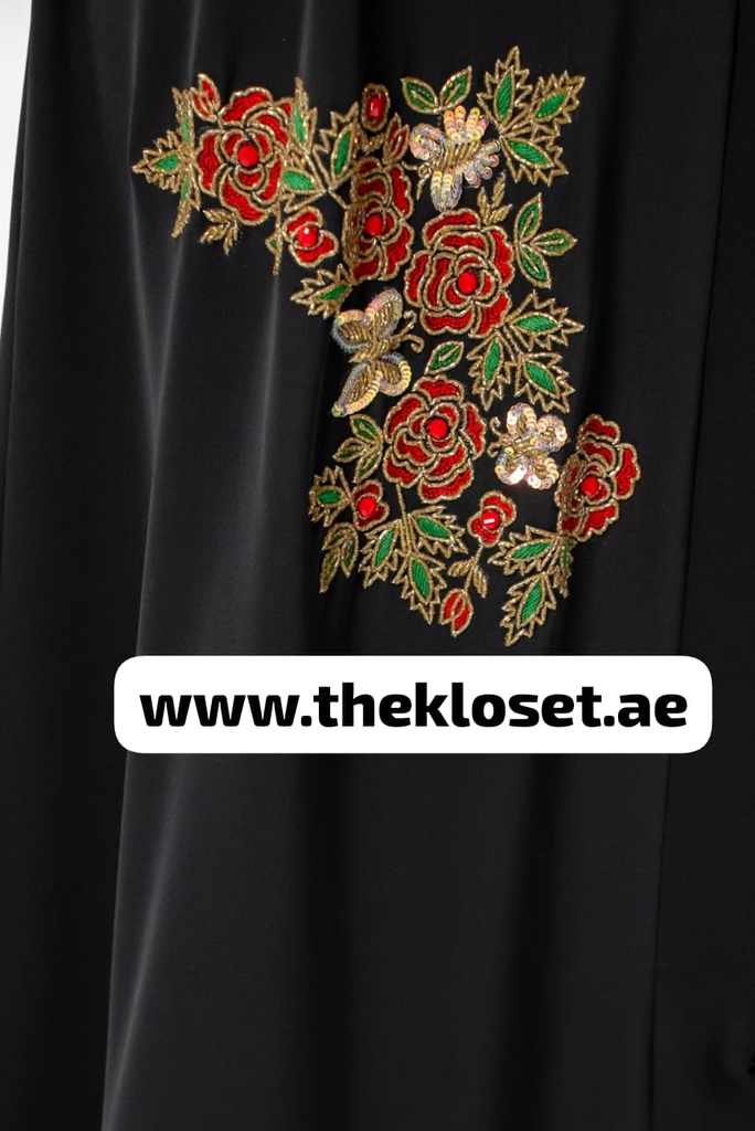 Beaded red floral black Abaya