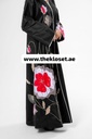 Chic Abaya with Floral Pattern and Bead Embellishments