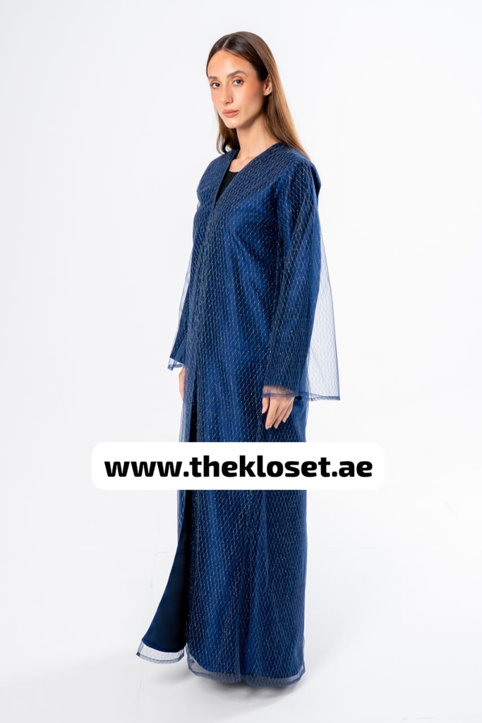 Elegant golden mesh & Dark Blue Abaya 