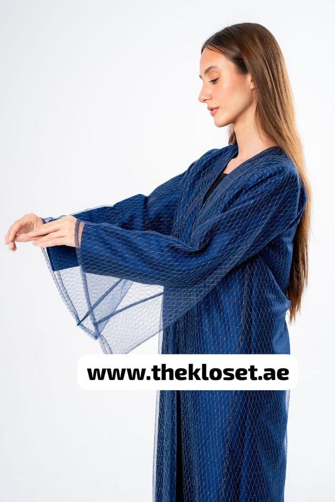 Elegant golden mesh & Dark Blue Abaya 