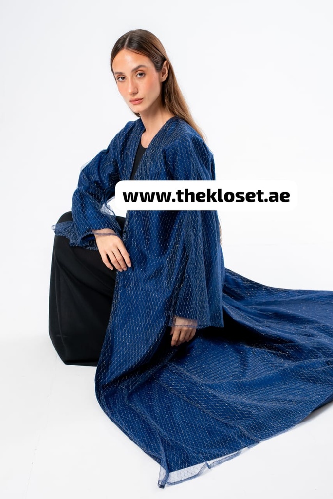 Elegant golden mesh & Dark Blue Abaya 