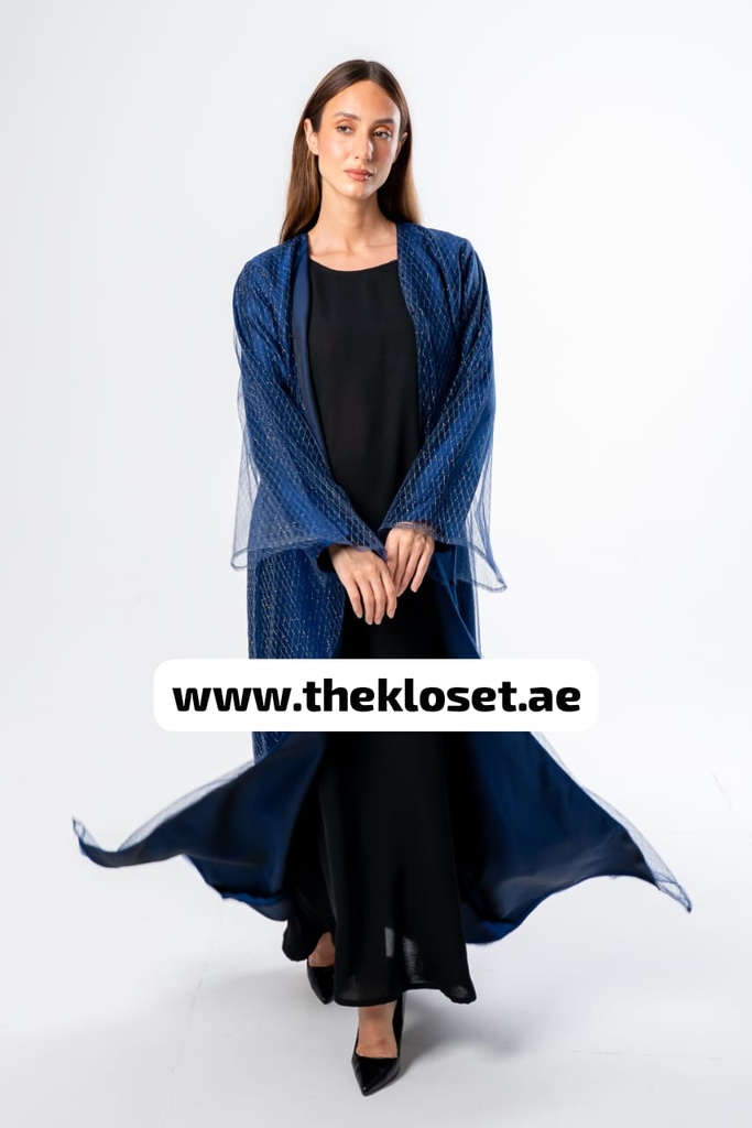 Elegant golden mesh & Dark Blue Abaya 