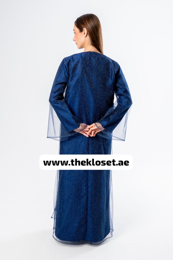 Elegant golden mesh & Dark Blue Abaya 