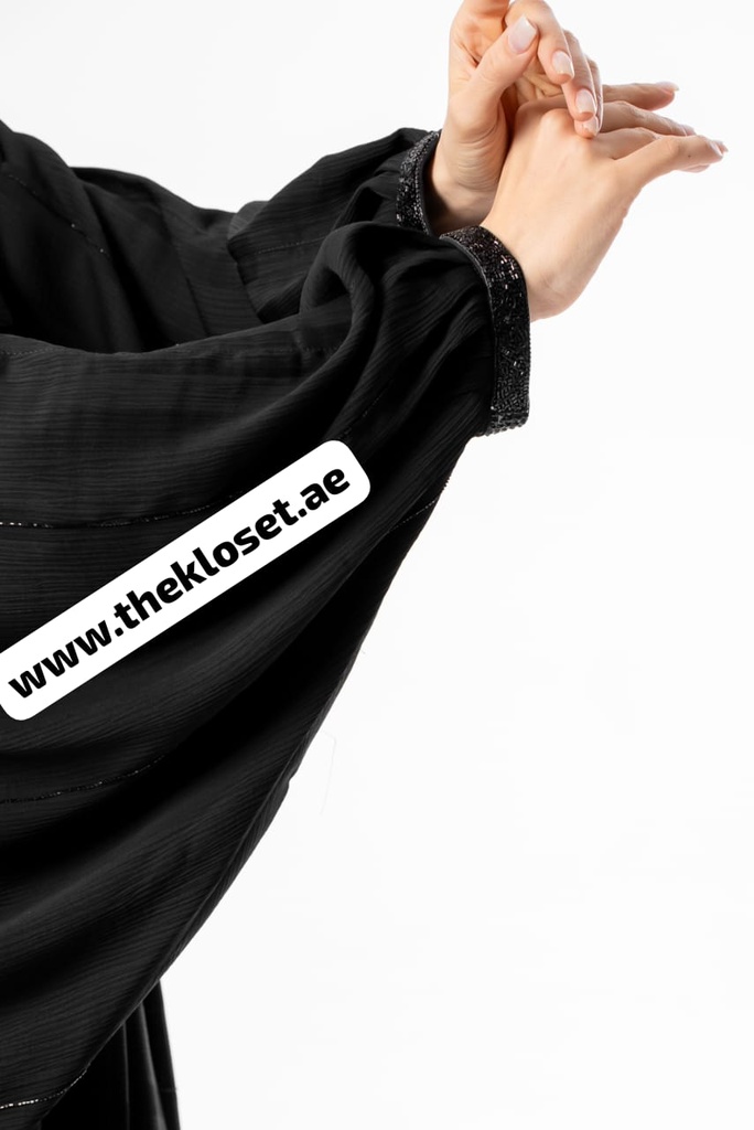 Hand beaded belted closed wide sleeves style abaya