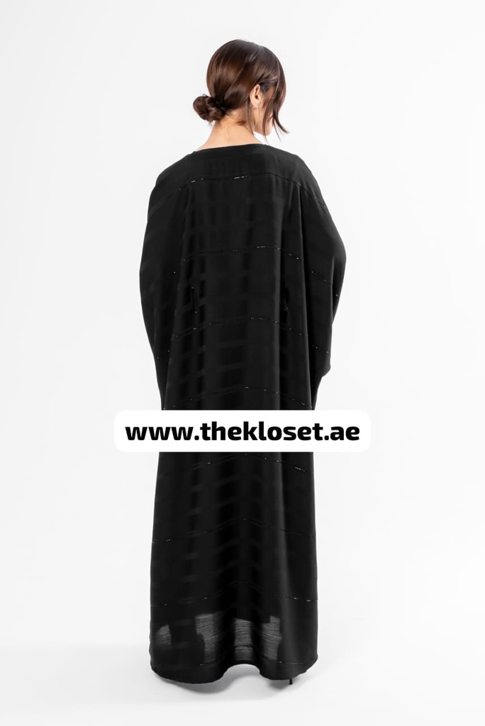 Hand beaded belted closed wide sleeves style abaya