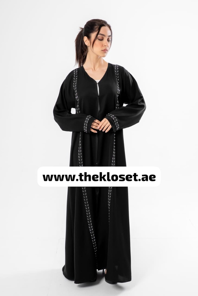 Sequin-Embellished Leaf Design Abaya
