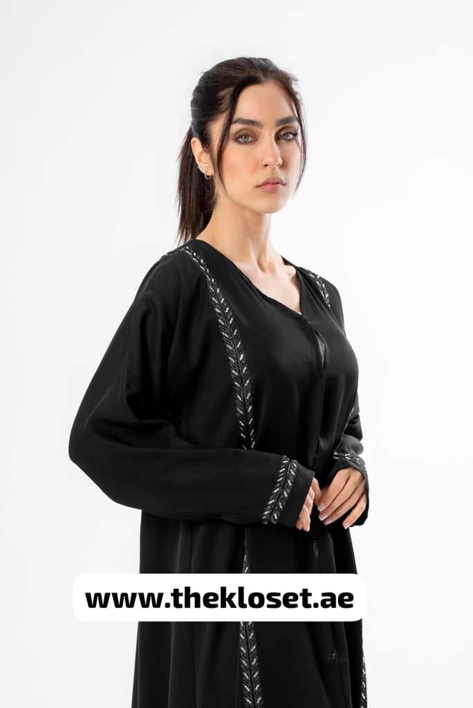 Sequin-Embellished Leaf Design Abaya