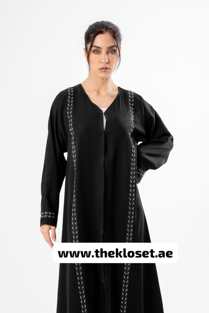 Sequin-Embellished Leaf Design Abaya