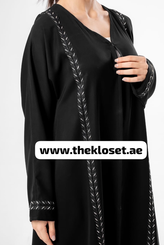 Sequin-Embellished Leaf Design Abaya