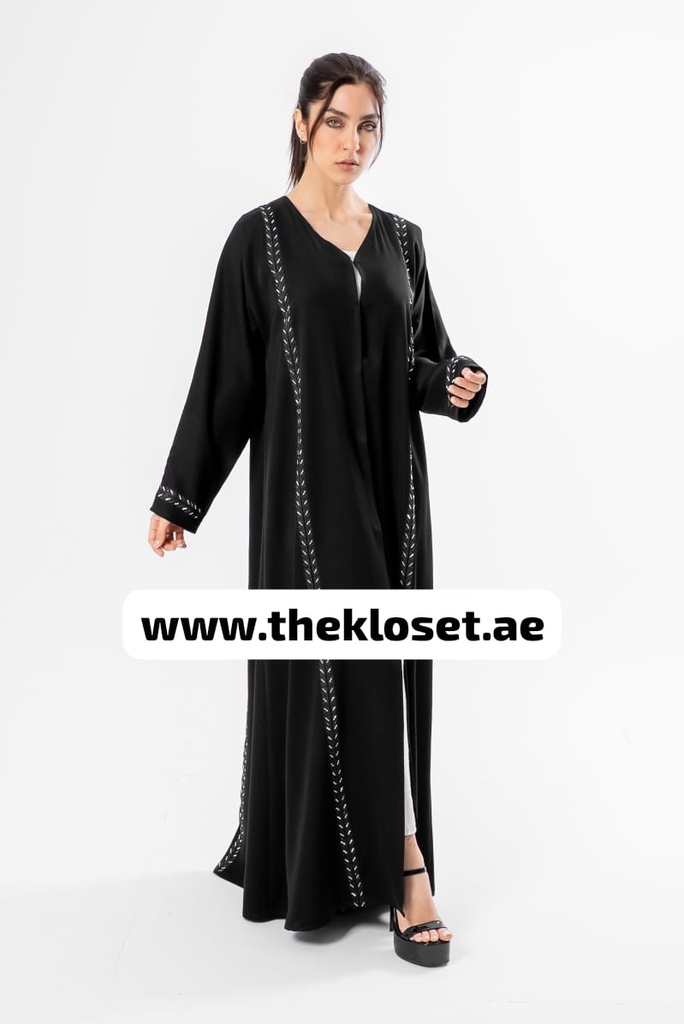 Sequin-Embellished Leaf Design Abaya