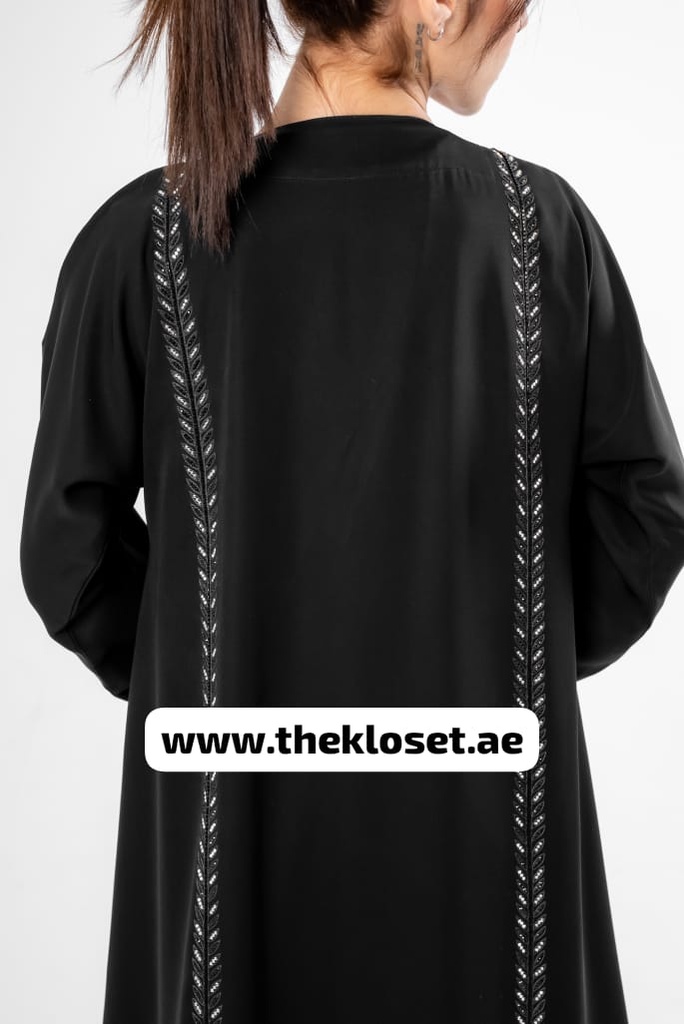 Sequin-Embellished Leaf Design Abaya