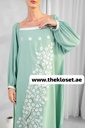 Long Dress In Light Green With Floral Embroidery