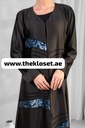 Cashew Velvet & stones strips black Abaya 
