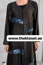 Cashew Velvet & stones strips black Abaya 