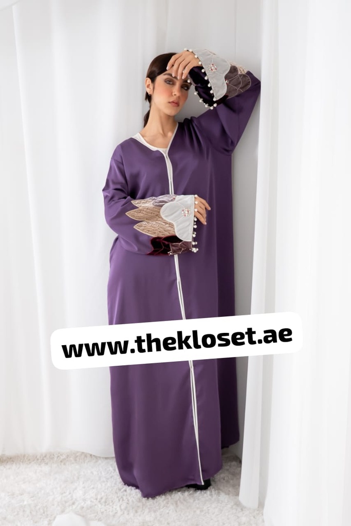 Purple Velvety Pearly Sleeves Abaya 