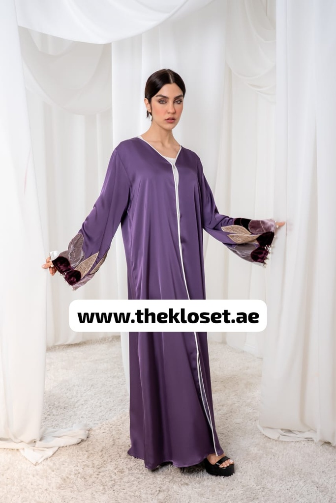 Purple Velvety Pearly Sleeves Abaya 