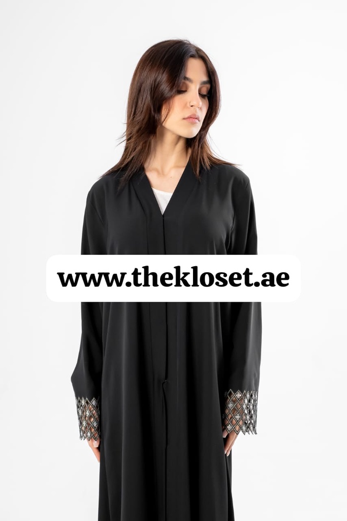 Black Abaya With Golden Embroidery Flower Design