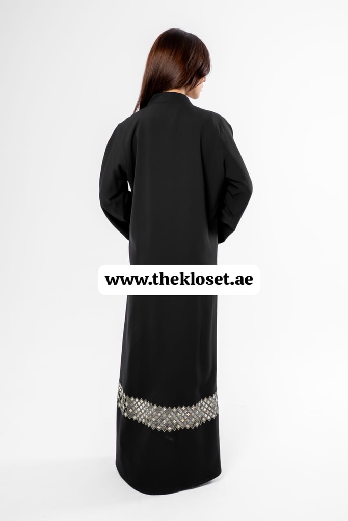Black Abaya With Golden Embroidery Flower Design