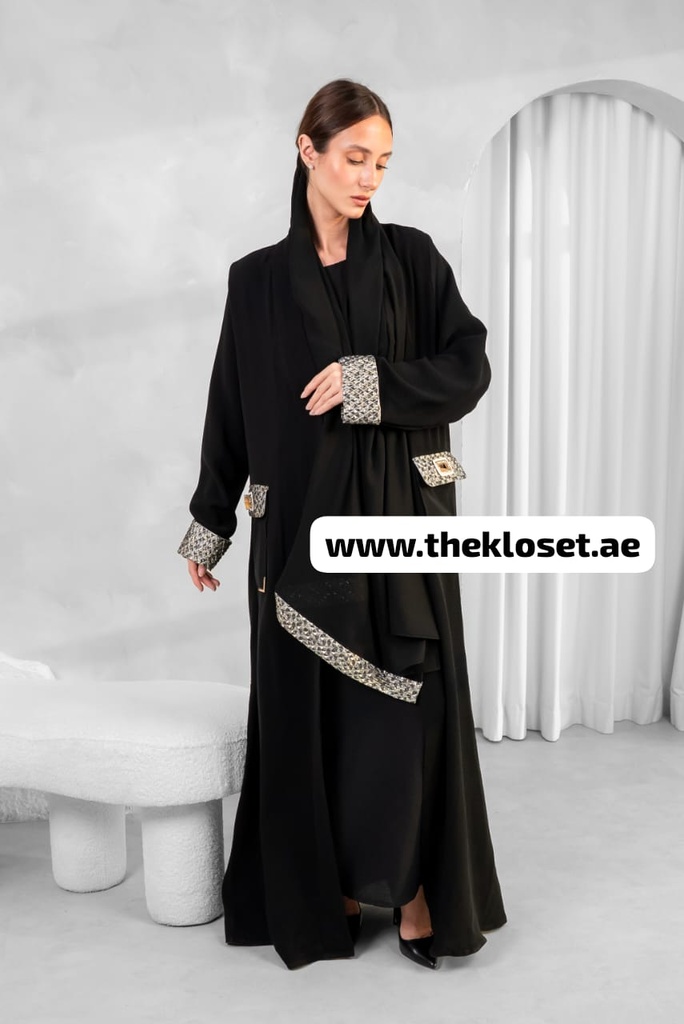 Open Abaya With Silvery Both Side Pocket Design