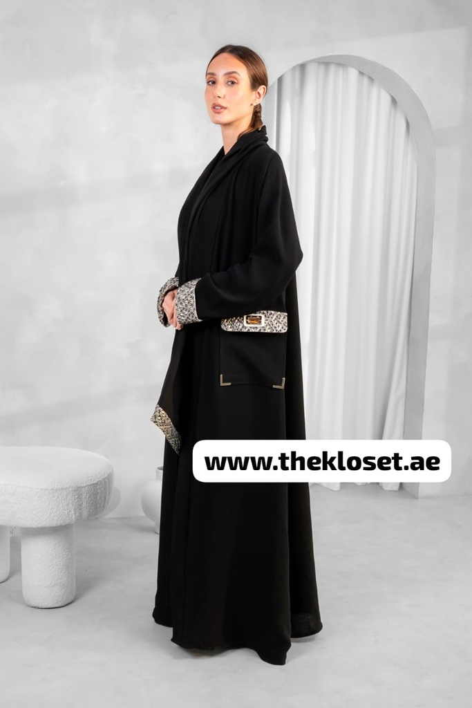 Open Abaya With Silvery Both Side Pocket Design