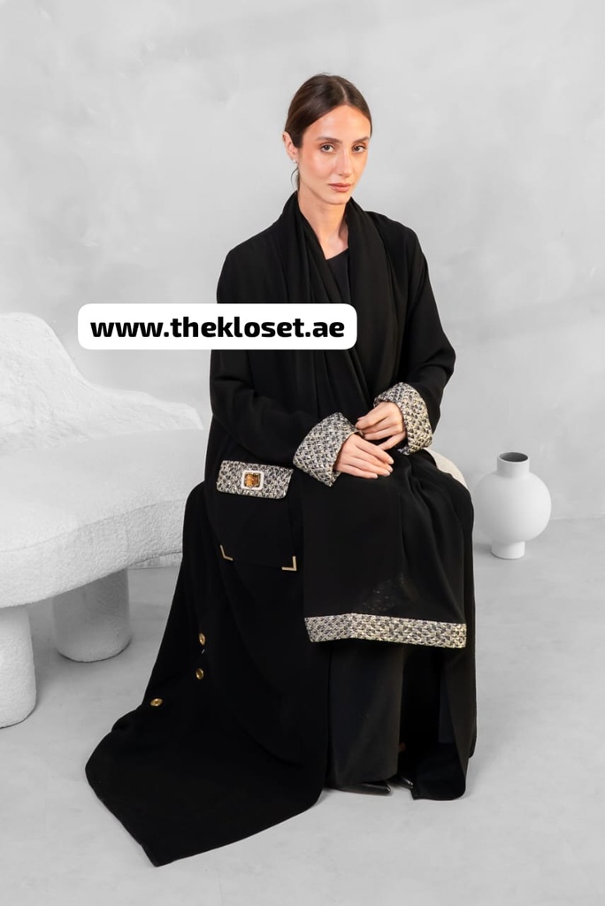 Open Abaya With Silvery Both Side Pocket Design