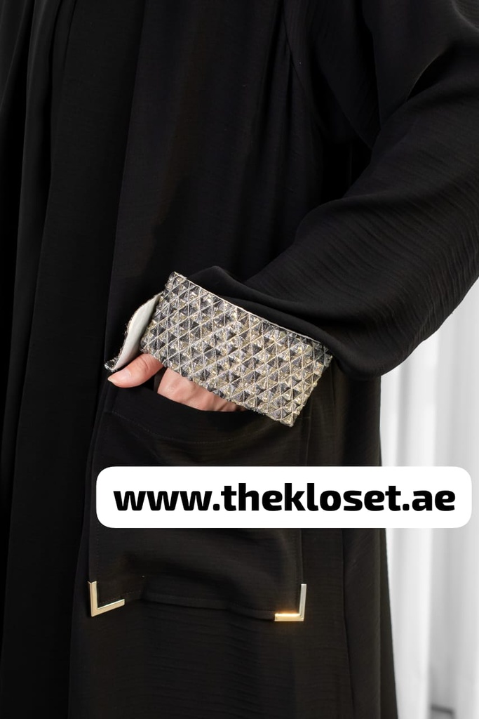 Open Abaya With Silvery Both Side Pocket Design