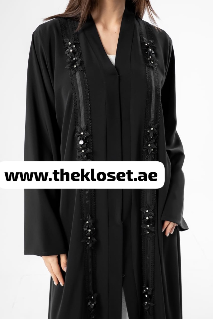 Black Abaya With Embroidery Flower Design