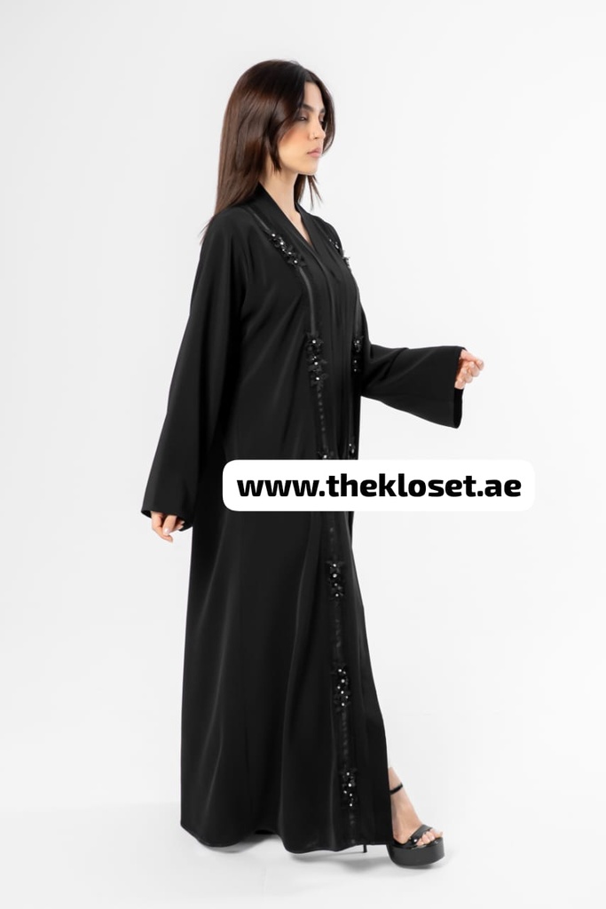 Black Abaya With Embroidery Flower Design
