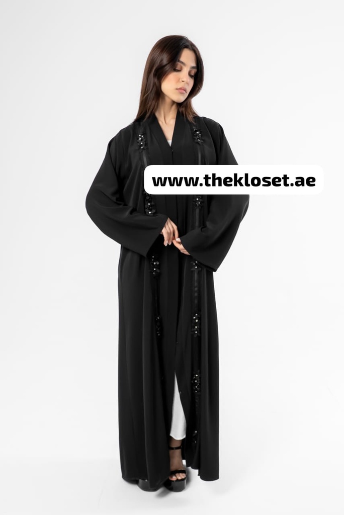 Black Abaya With Embroidery Flower Design
