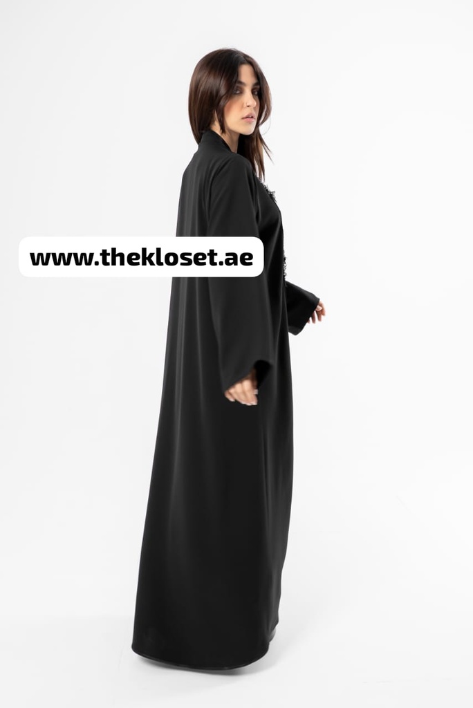 Black Abaya With Embroidery Flower Design