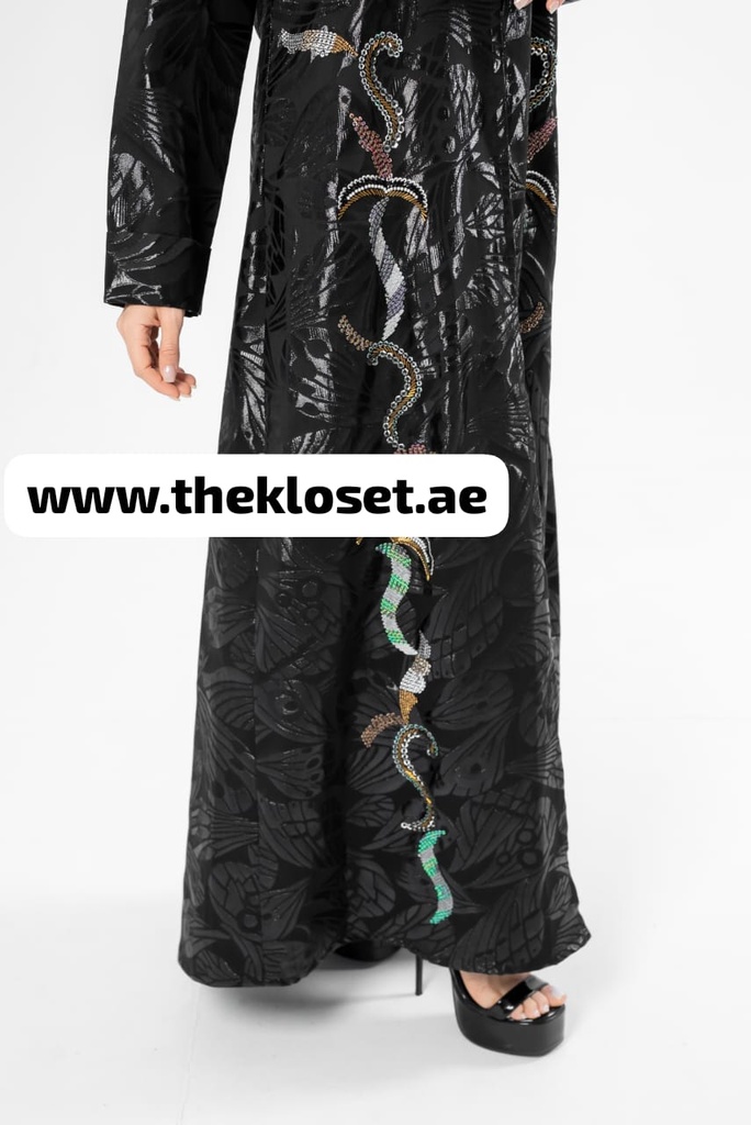 Shiny hand beaded black Abaya