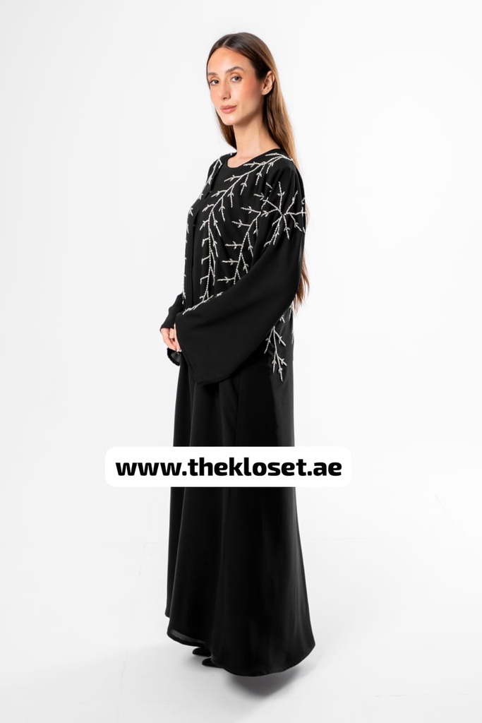 Sliver branches hand beaded black abaya