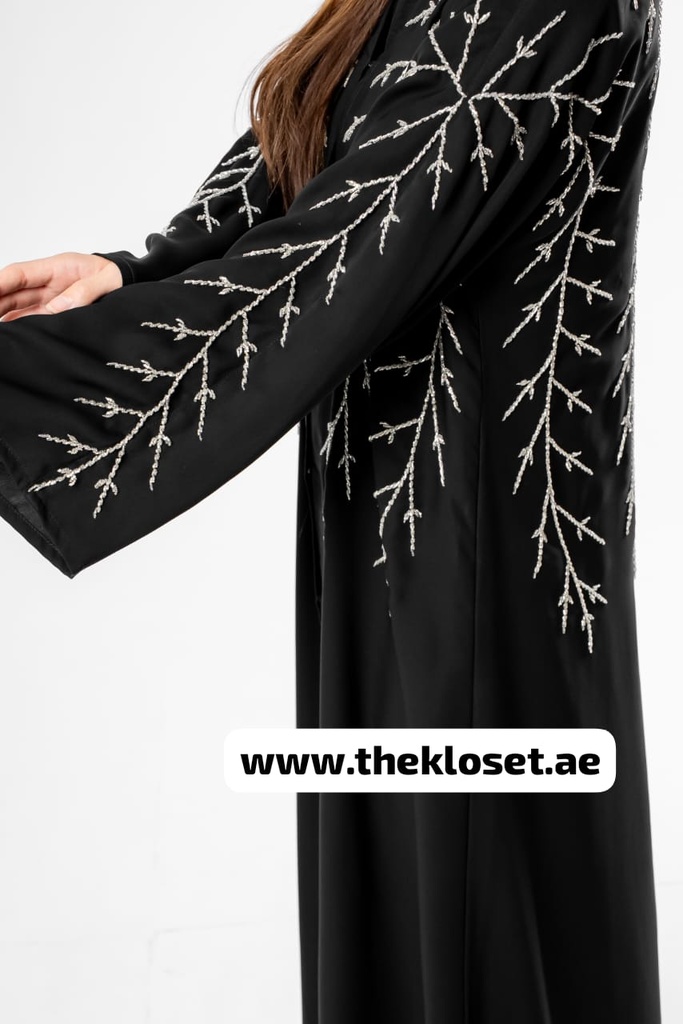Sliver branches hand beaded black abaya
