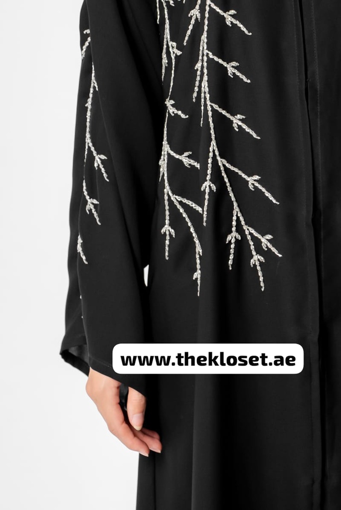 Sliver branches hand beaded black abaya