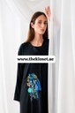 Black Abaya with Art Floral Design  