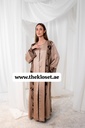 Brown silky velvet print Abaya
