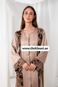 Brown silky velvet print Abaya