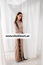 Brown silky velvet print Abaya