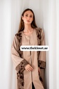 Brown silky velvet print Abaya